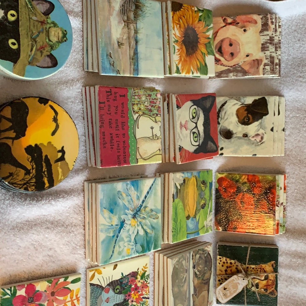 Home made Decoupaged Ceramic Tiles-4 to a set-Great Christmas Gifts!